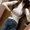 Dongdaemun Slim Ribbed High Neck Mid-Sleeve T-Shirt - Flattering Office Wear
