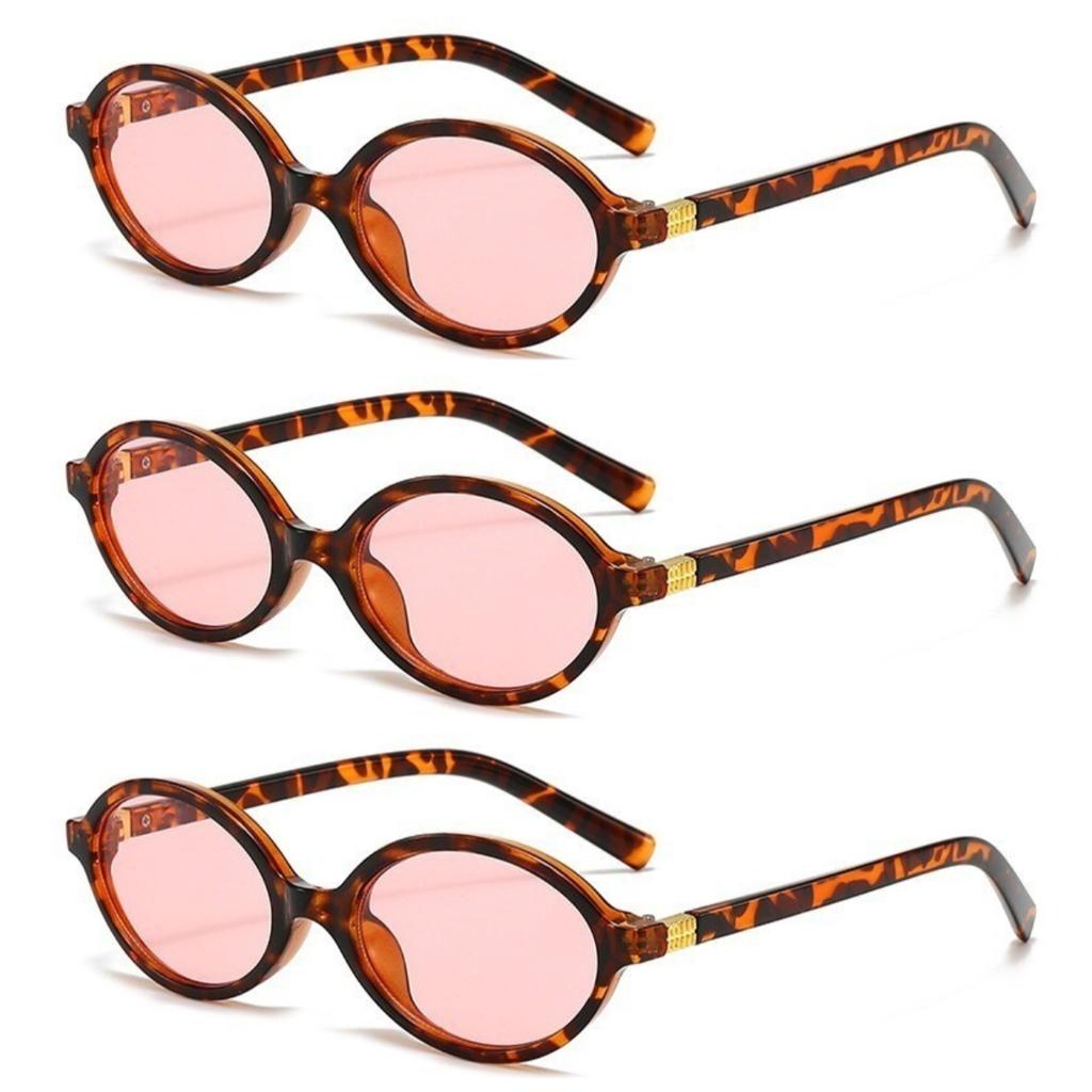 3PCS Women Oval Retro Glasses Y2K Leopard Small Frame Glasses New Fashion Simple Vintage Female Girls Eyewear