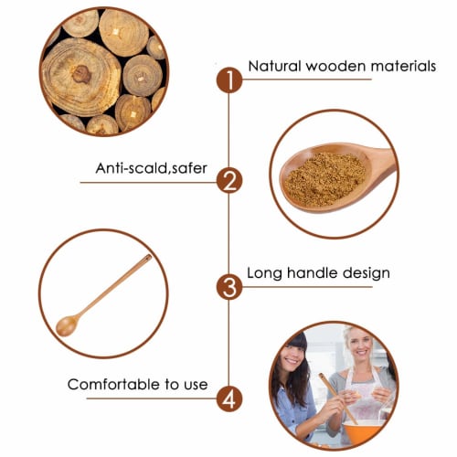 Wooden Long Handle High Heat Resistant Spoons, Long Spoons, Cooking Spoons, Stirring Spoons, Cookware, Korean Tableware, Kitchen Utensils, Set of 2