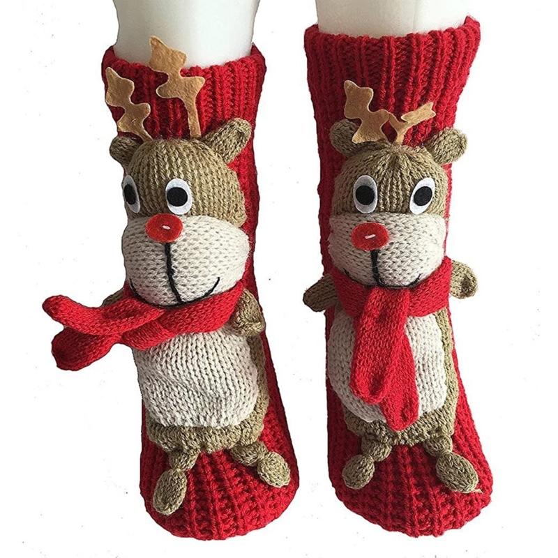 Knitted Festival Stocking Cartoon Christmas Socks Anti Slip Cotton Warm Winter Socks For Christmas Teen Decoration
