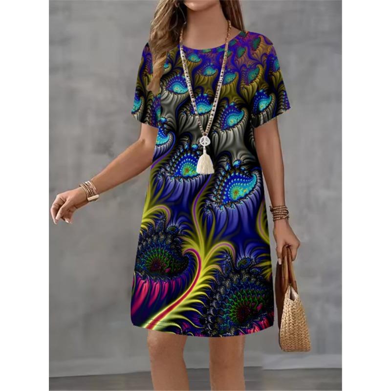 Women Dress Print Design Sense Pattern 2025 New Summer Elegant Women A-Line Dress Casual Short Sleeve Street Style Mini Dress