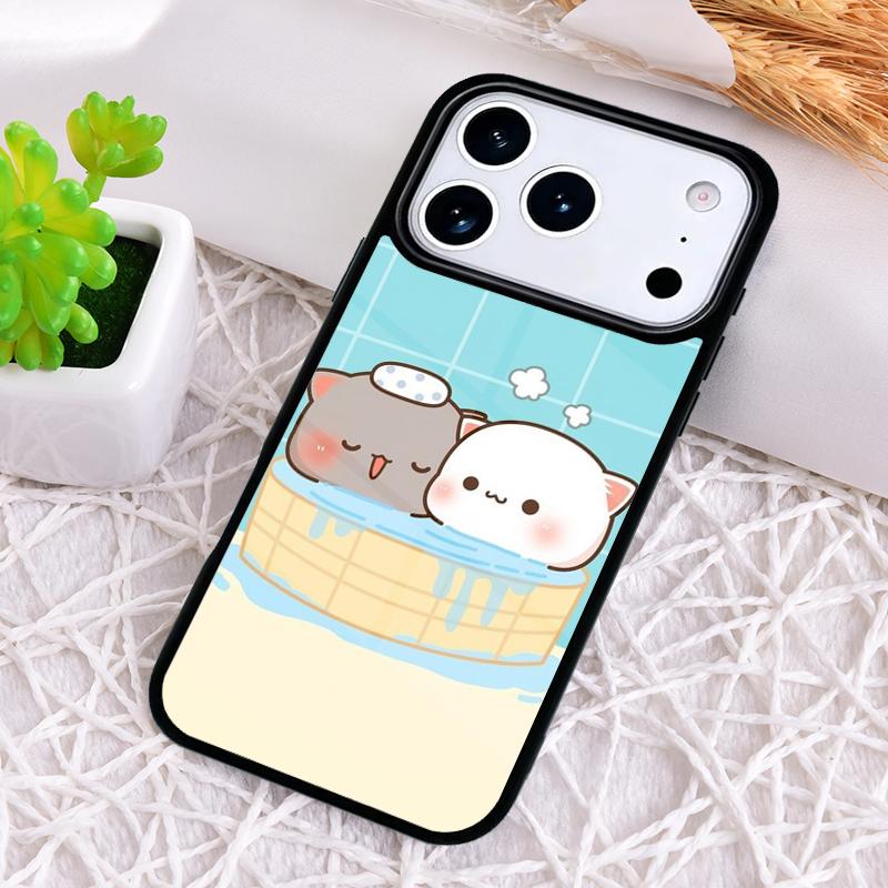 Cartoon Peach Mochi Cat Phone Case for iPhone 17 Air 16 15 11 12 14 13 Pro Max Shockproof Cover