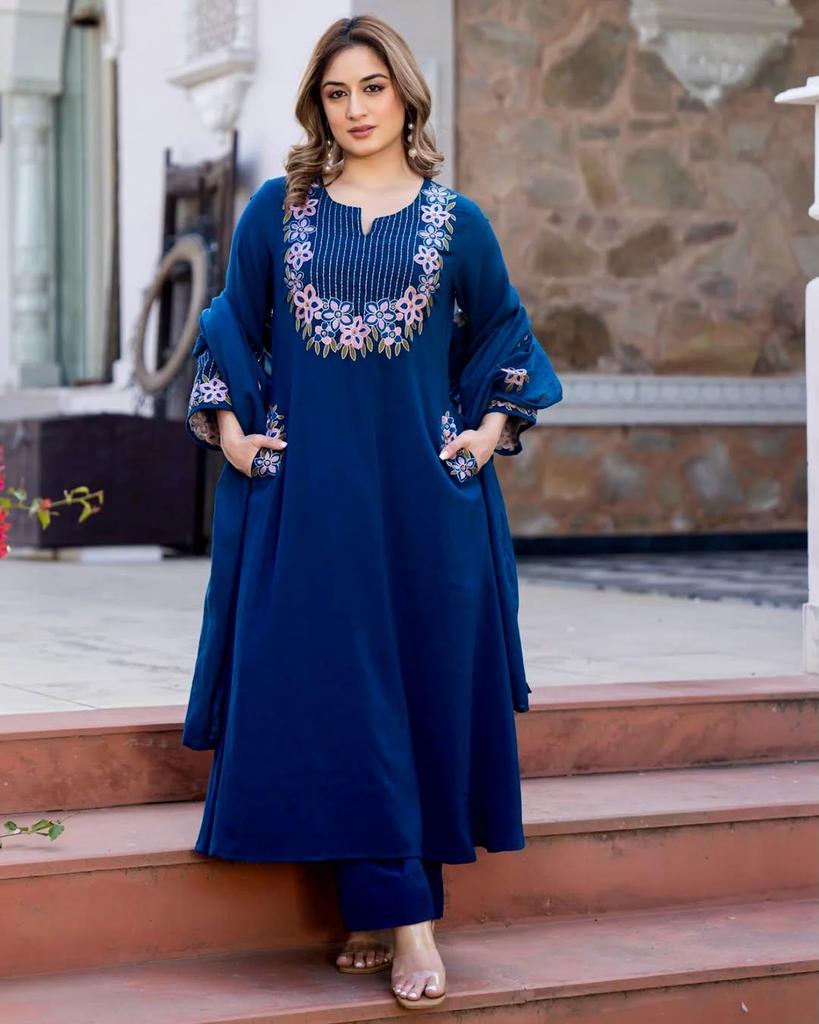 Women Designer Party Wear Top Tunic Kurta Pant Dupatta Set Indian Bollywood Kurti Dress