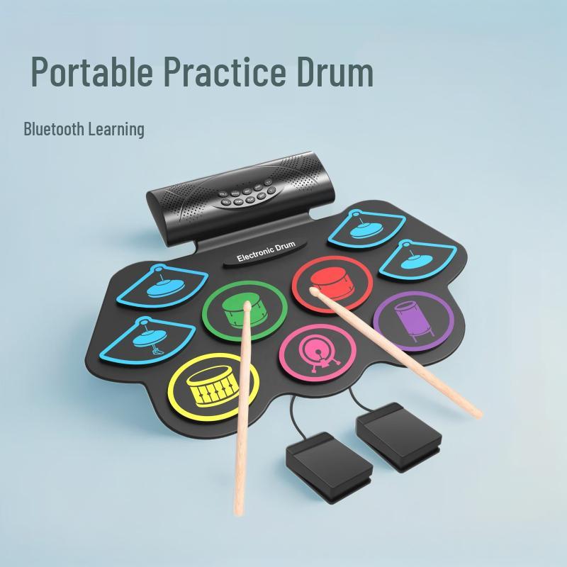 Portable Electronic Drum Set for Kids and Beginners - Hand-Rolled Snare with Rhythm Practice