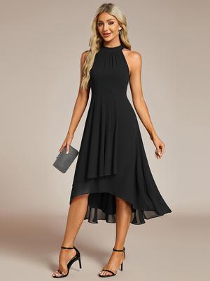Abito da sposa in chiffon con scollo all'americana, elegante, lunghezza midi, stile impero, da donna Ever-Pretty