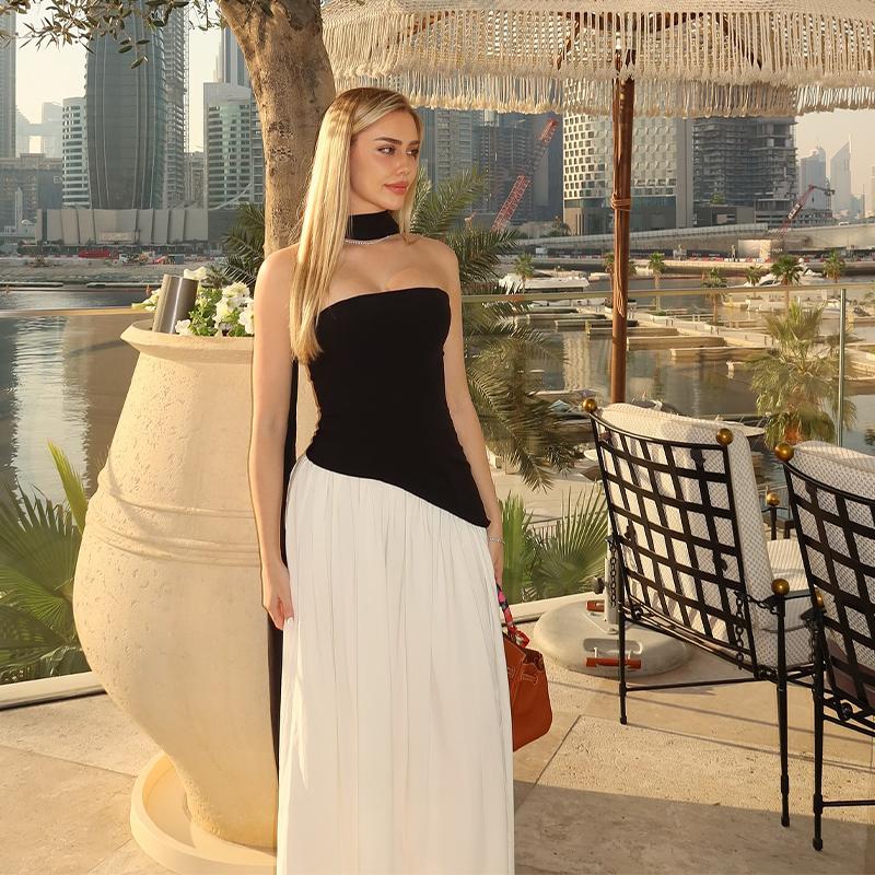 Mode Patchwork Schlitz Trägerloses Kleid Damen Elegant Ärmellos Rückenfrei Langes Kleid 2025 Sommer Neu Damen Abendparty Roben