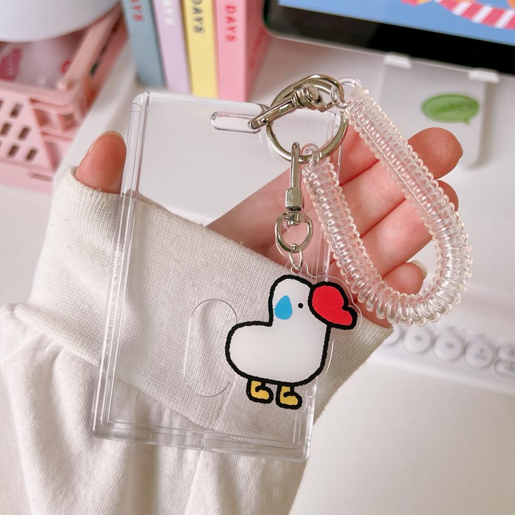 ID Card Holder Small Cat Hanging Decor Transparent Card Protection Badge Holder with Spiral Rope