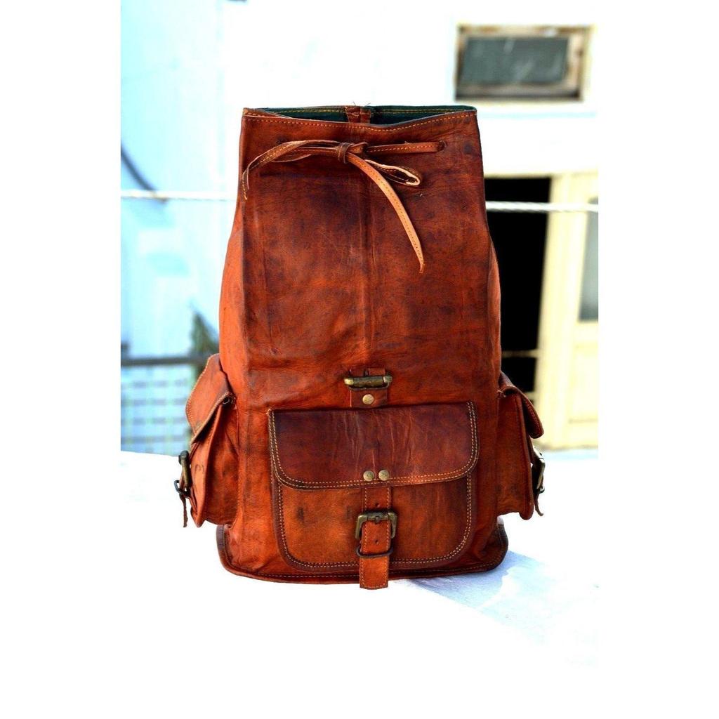 20" Big New Genuine Leather Back Pack Rucksack Travel Bag For Men's and Women's