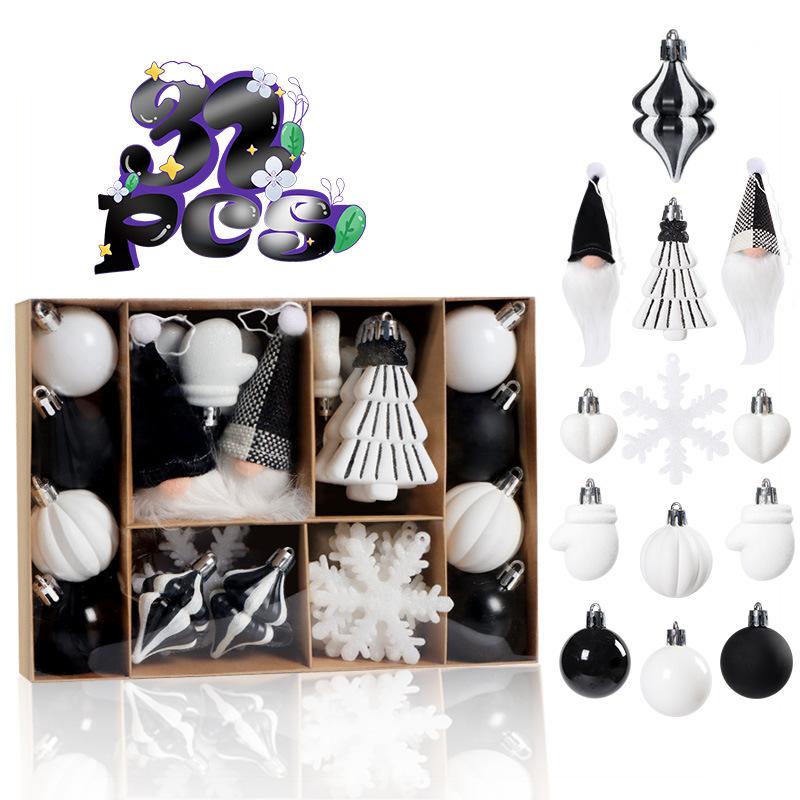 

32pcs/set Christmas Tree Ornaments Set Electroplated Painted Hanging Decor for Xmas Birthday Wood Fabric PS Holiday Decoration