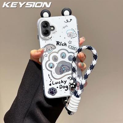 KEYSION Süße Cartoon-Ohren Hülle für Samsung A07 A06 4G A05 mit Lanyard Weiches Silikon+PC Stoßfeste Handyhülle für Galaxy A05 A06 A07
