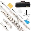 BQKOZFIN 16-Hole Woodwind Flute In C Key, Beginner Set with E-Mechanism, Nickel-Plated Cupronickel, for Brass Band Practice, Suitable for Beginners, A