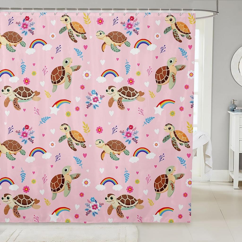 Cute Floral Cat Shower Curtain Cartoon Pet Animal Fabric Shower Curtain Colorful Kitten Flowers Bathroom Curtains Romantic