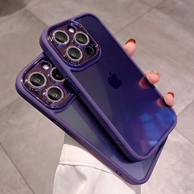 Luxury Armor Glitter Diamond Transparent Clear Hard Case for iPhone 15 14 Pro Max 13 12 11 Plating Camera Lens Protection Cover