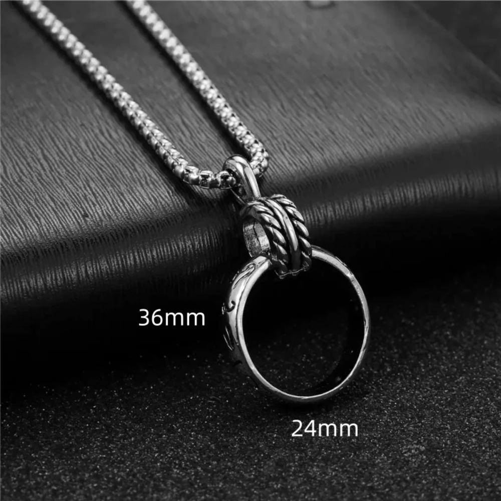 New Carved Double-ring Pendant Stainless Steel Necklace Ring Street Retro Personality Party Necklace Unisex