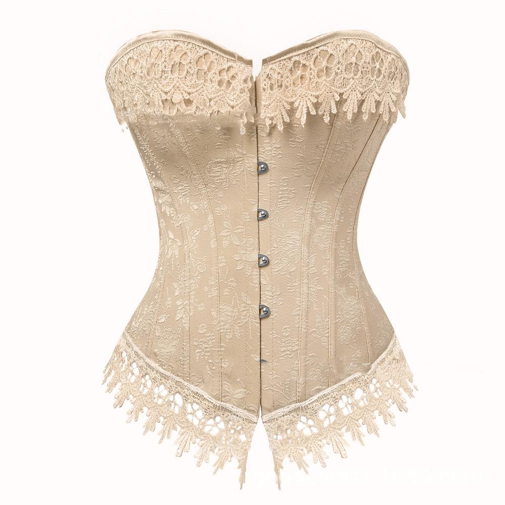 Women Lace Up Corsets Bustiers Overbust Waist Trainer Embroidery Tummy Slimming Boned Corset Burlesque Shaper