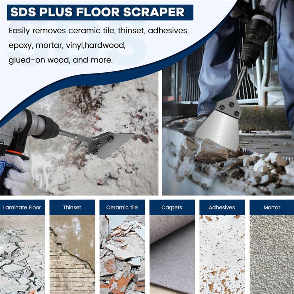 SDS Plus Floor Scraper Kit 5 inch - Tile Removal Tool Wide Tile Flooring Adhesives Remover Tile Thinset Removal Tool SDS Plus Chisel Bit with Spare