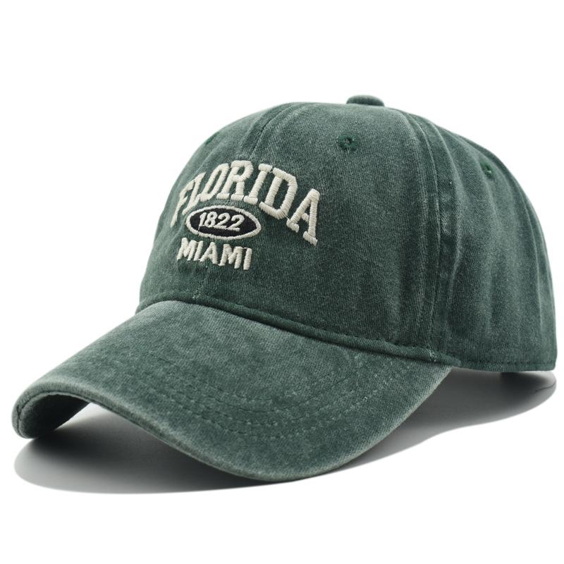 Vintage gewaschene Cowboy-Baseballkappe für Herren Damen FLORIDA Stickerei Sonnenkappe Lässige Snapback Hip Hop Mütze Gebogener Schirm Softtop-Hut
