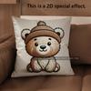 2D Cute Bear-Patterned Throw Pillow Covers Pattern Cushion Cover Suitable For Sofa Bedroom Car Pillow Cover