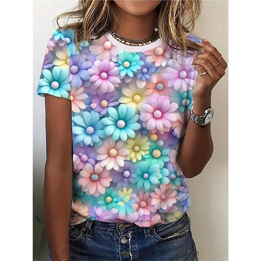 New T-shirts and cartoon printed oversized T-shirts loose summer tops 2025 fashion short-sleeved T-shirts