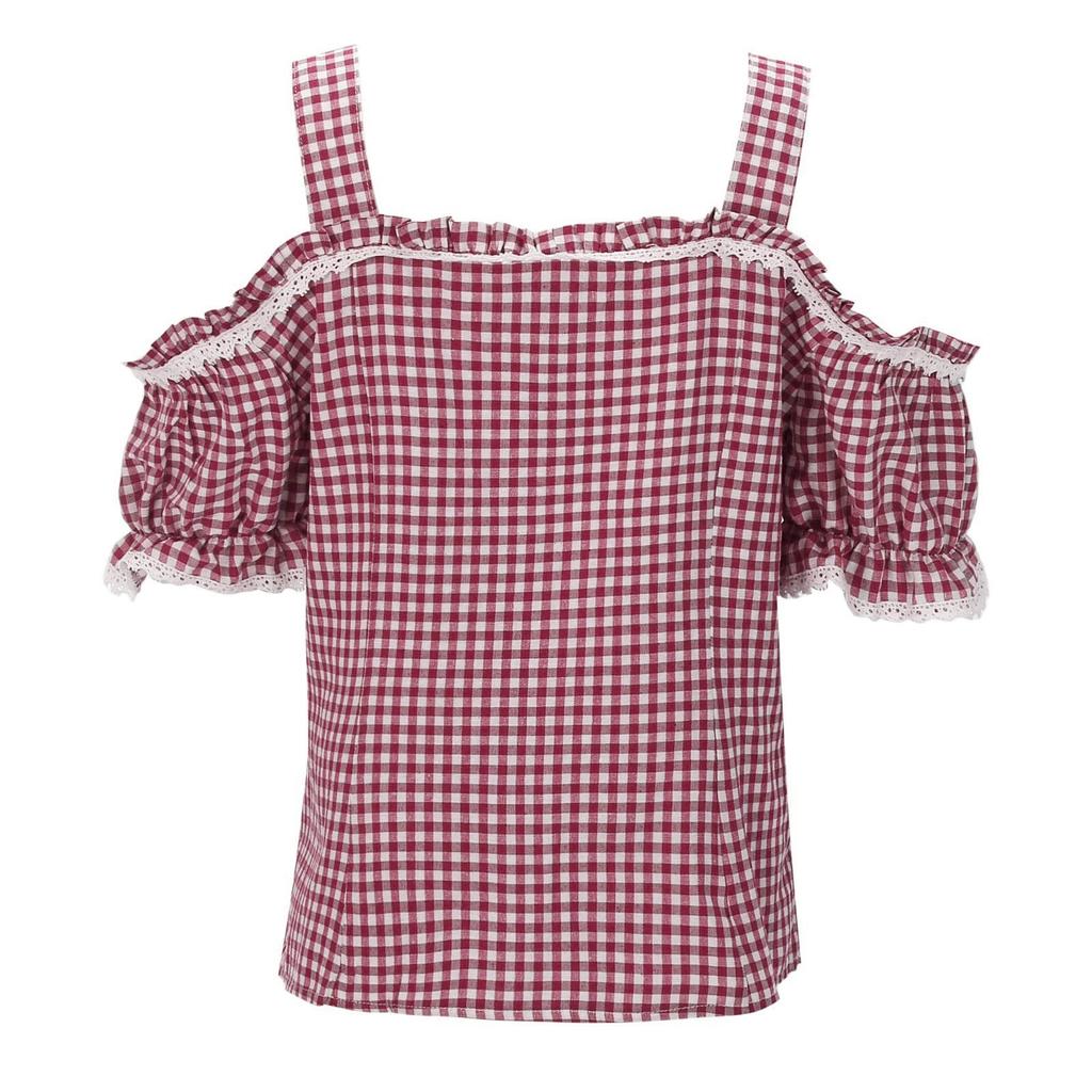 Traditional Women's Casual Short-Sleeve Plaid Shirt Beer Festival