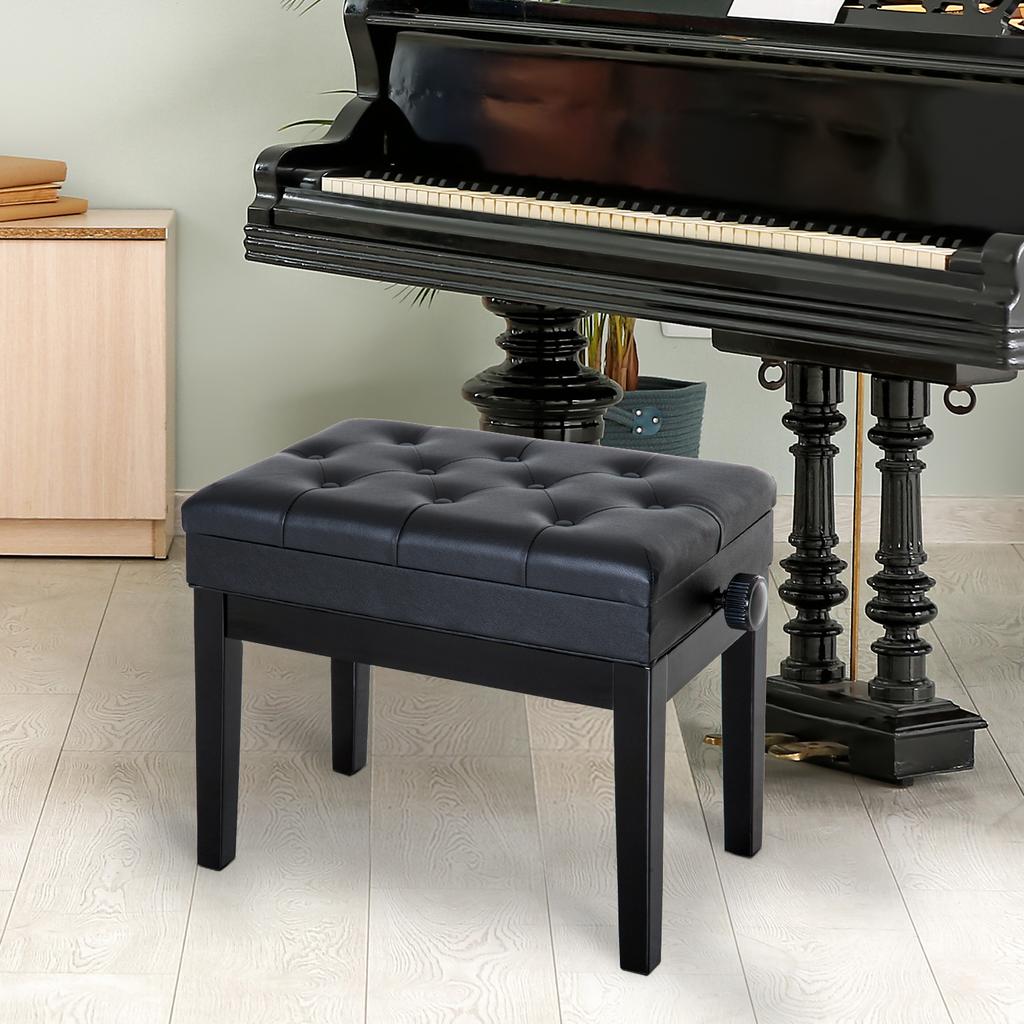 Panca per Pianoforte, Panca Regolabile in Altezza con Scomparto Portaoggetti, Gambe in Legno, Sgabello per Pianoforte in Ecopelle, per Sala Musicale, Capacità di Carico fino a 200 kg