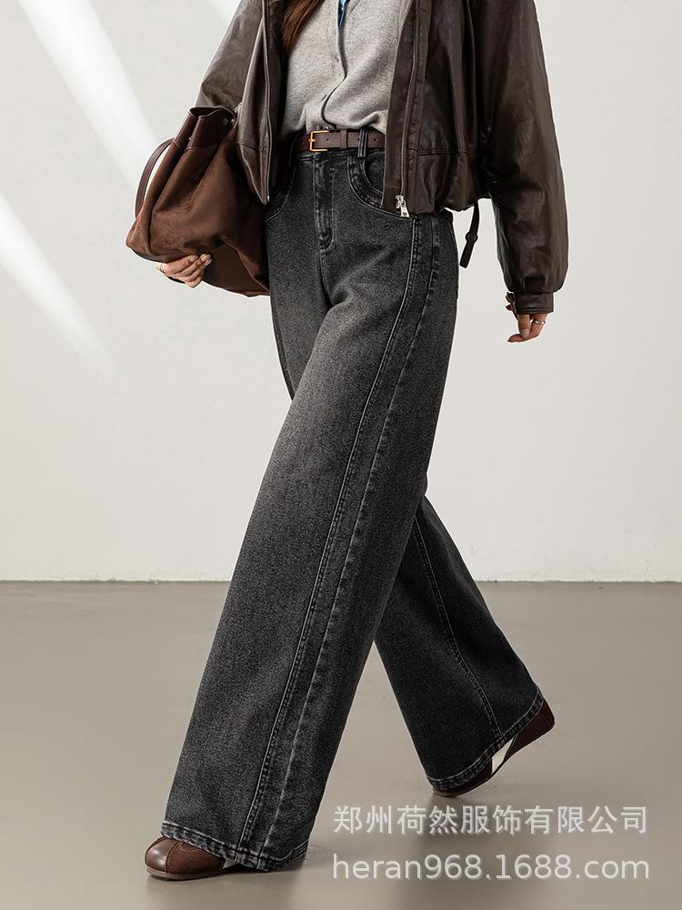Zhengzhou Women's High-Waisted Wide-Leg Denim Pants - 2025 Autumn/Winter Collection: Versatile, Loose, Casual.