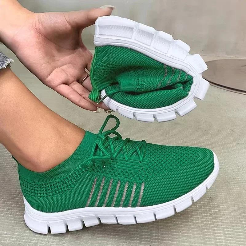 Summer Yellow Casual Shoes Women Flat Shoes Breathable Mesh Knit Sneakers Women Tennis Shoe Lightweight Running Shoes Woman Shoe