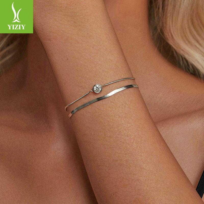50 Points Sparkling Mozzarella Diamond Double-Layer Bracelet, Simple Light Luxury High-End S925 Sterling Silver Bracelet
