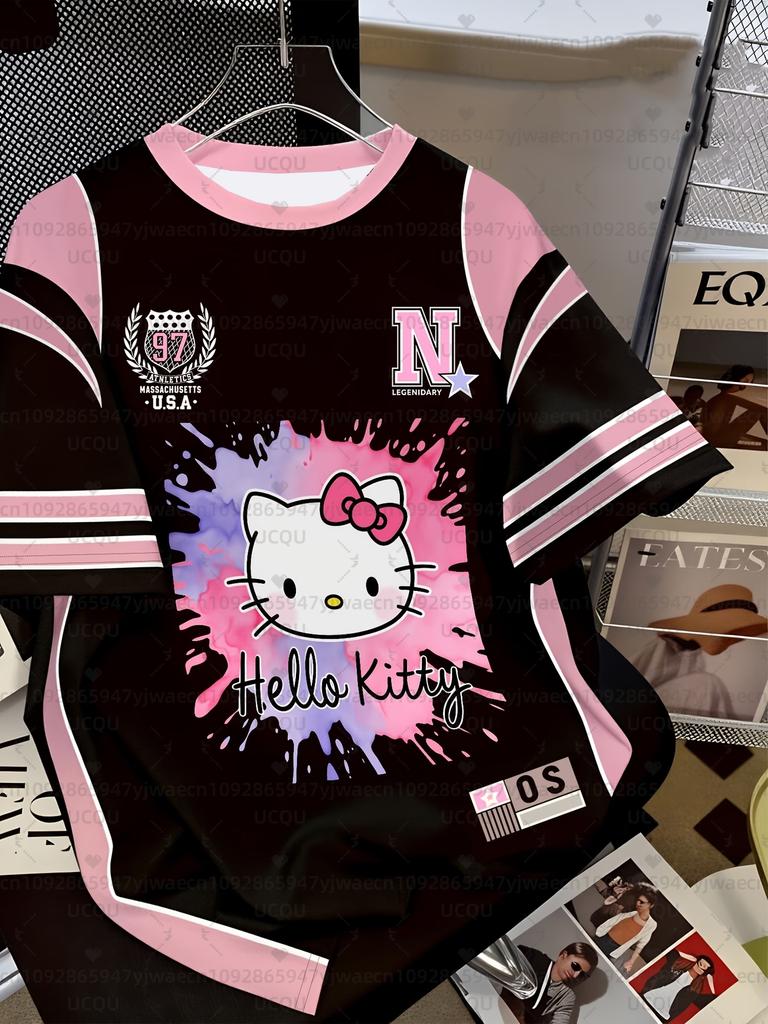 Summer Women's Casual Hello Kitty 3D Print Cute T-shirt, Outdoor Sports T-shirt, Crew Neck T-shirt