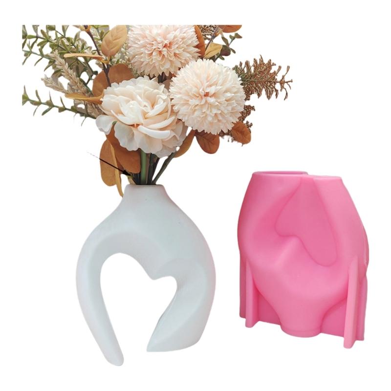 Silicone Vase Molds Flower Bottle Mold Hollow Heart Shape Unique Flowerpot Mold Silicone Texture Suitable for Craft Vase