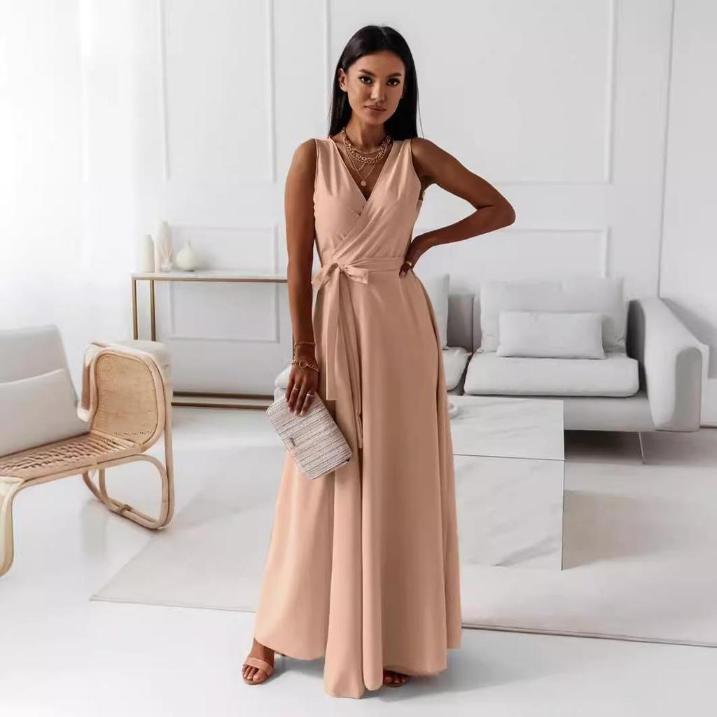 Elegantes Damen-Abendkleid mit Schnürung und V-Ausschnitt im europäischen und amerikanischen Stil