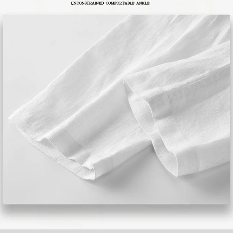 Harajuku Pure Linens Men's Pants Summer Joggers Pants Solid Color Drawstring Elastic Waist Pencil Long Pants Breathable Men Trousers