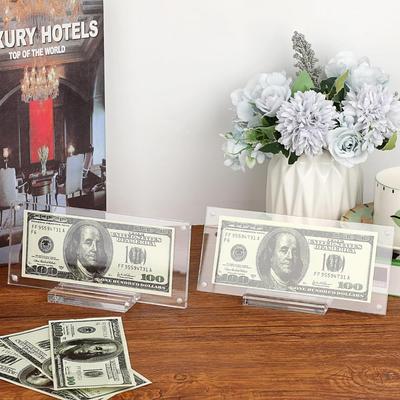 Minnes-dollar Sedel Bildram Hållare Genomskinlig Klar Akryl Akryl Displayram Med Bas Skrivbord