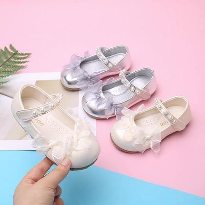 2025 Autumn Girls' Soft Sole Leather Pearl Bow Shoes for Baby's First Birthday & Children