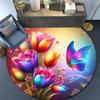 1pc Soft, Absorbent & Non Slip Beautiful Flowers and butterfliesRound Rug Soft Circle Rug for Living Room & Bedroom Decor, Chair Mats, and U