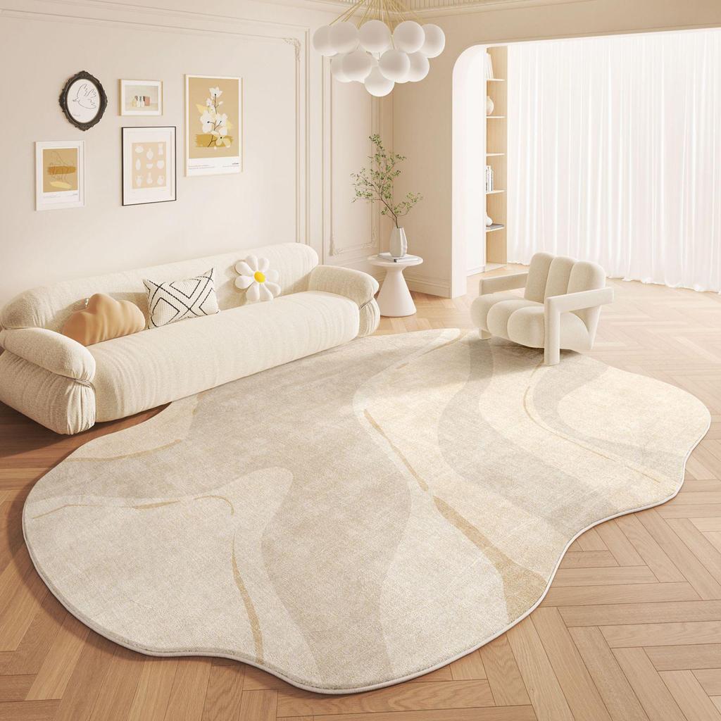Faux Cashmere Irregular Rug: Stain-Resistant, Easy-Clean, Cream Style for Living Room, Bedroom, or Wardrobe