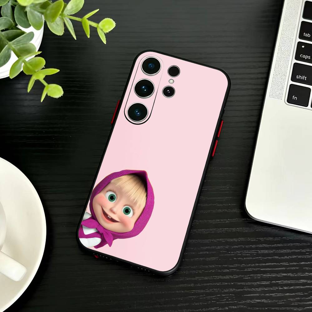 Cute R-Masha and Bears Phone Case For Samsung S26,S25,S24,S23,S22,S30,S21,Ultra,Plus,FE 5G Black Soft Cover