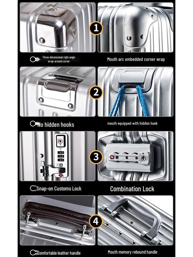 20-Inch Aluminum-Magnesium Alloy Carry-On Suitcase with Password Lock and Metal Frame