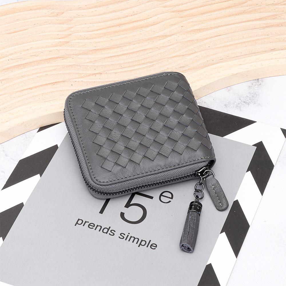 Classic sheepskin woven zipper small wallet 2025 new large capacity multi-functional change coin bag half fold wallet