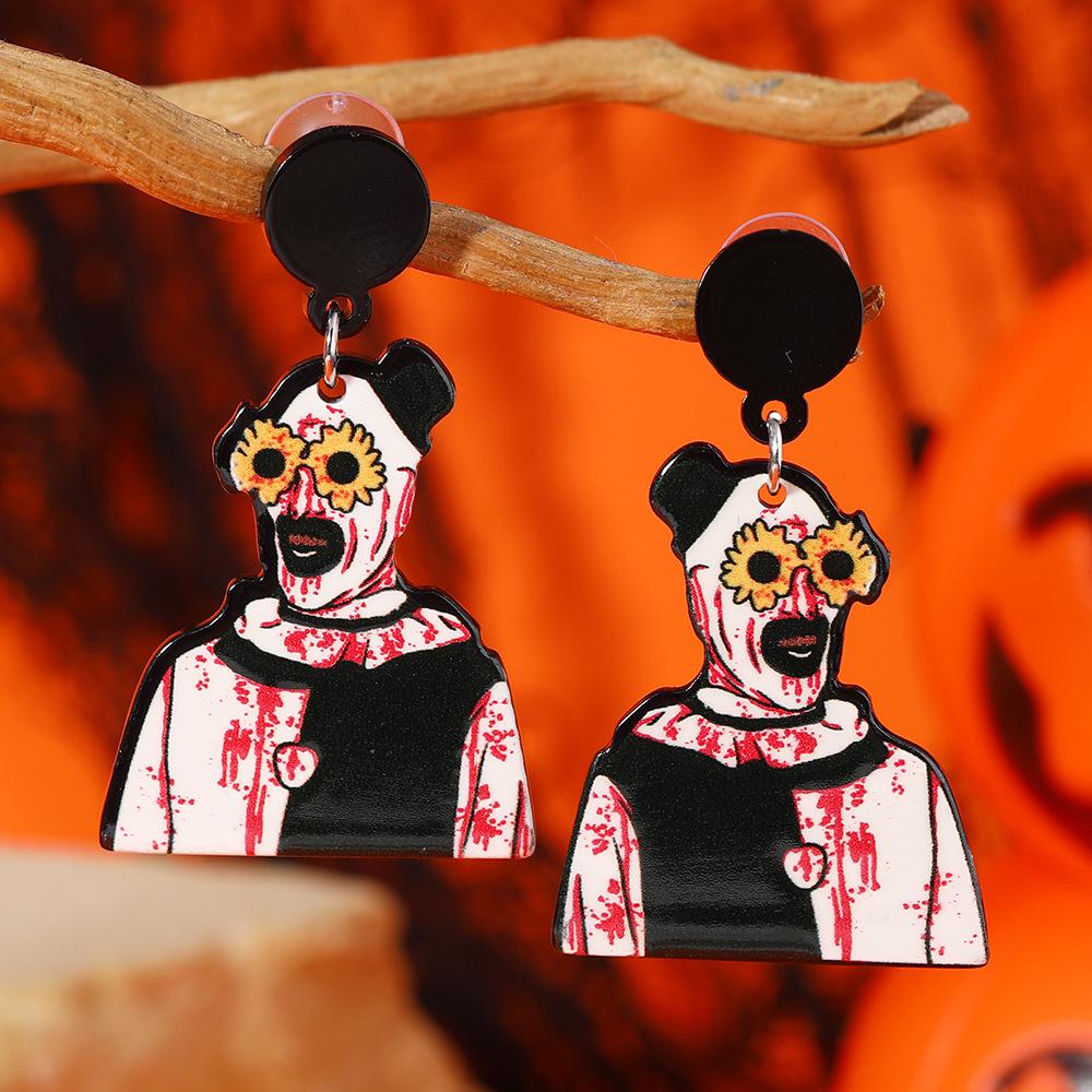 Double-Sided Acrylic Skull Earrings - Halloween Scary Head Ear Ornaments