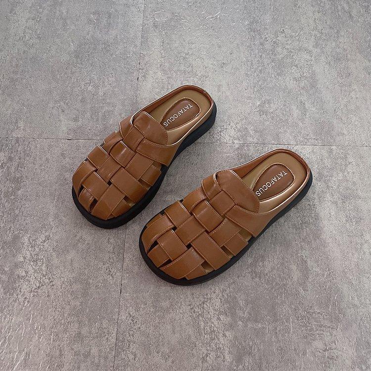 

Cowhide version~ genuine leather bag head half slippers women s summer wear fashion 2025 new super fire silver flat bottom cool slippers 40