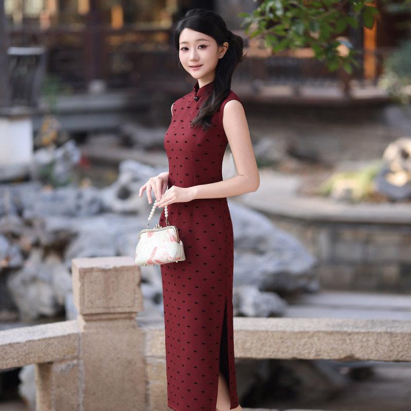 Red sleeveless national style new Chinese daily Suzhou long cheongsam improved young 1011 new women's high sense