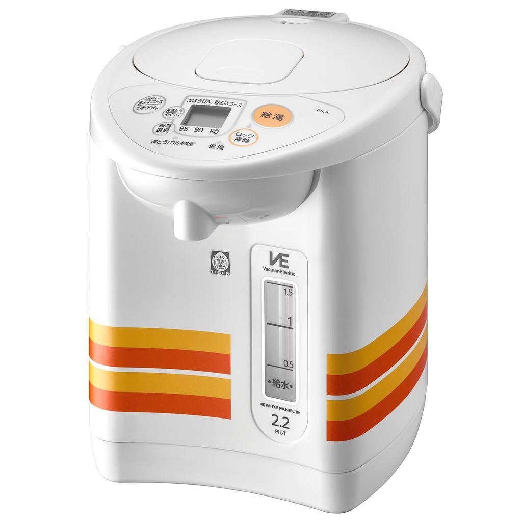 Tiger Vacuum Flask (TIGER) VE Electric Kettle, 2.15L, Web-Exclusive, 100th Anniversary Model, Reprint, Retro Orange Stripe Pattern, PIL-T220WO