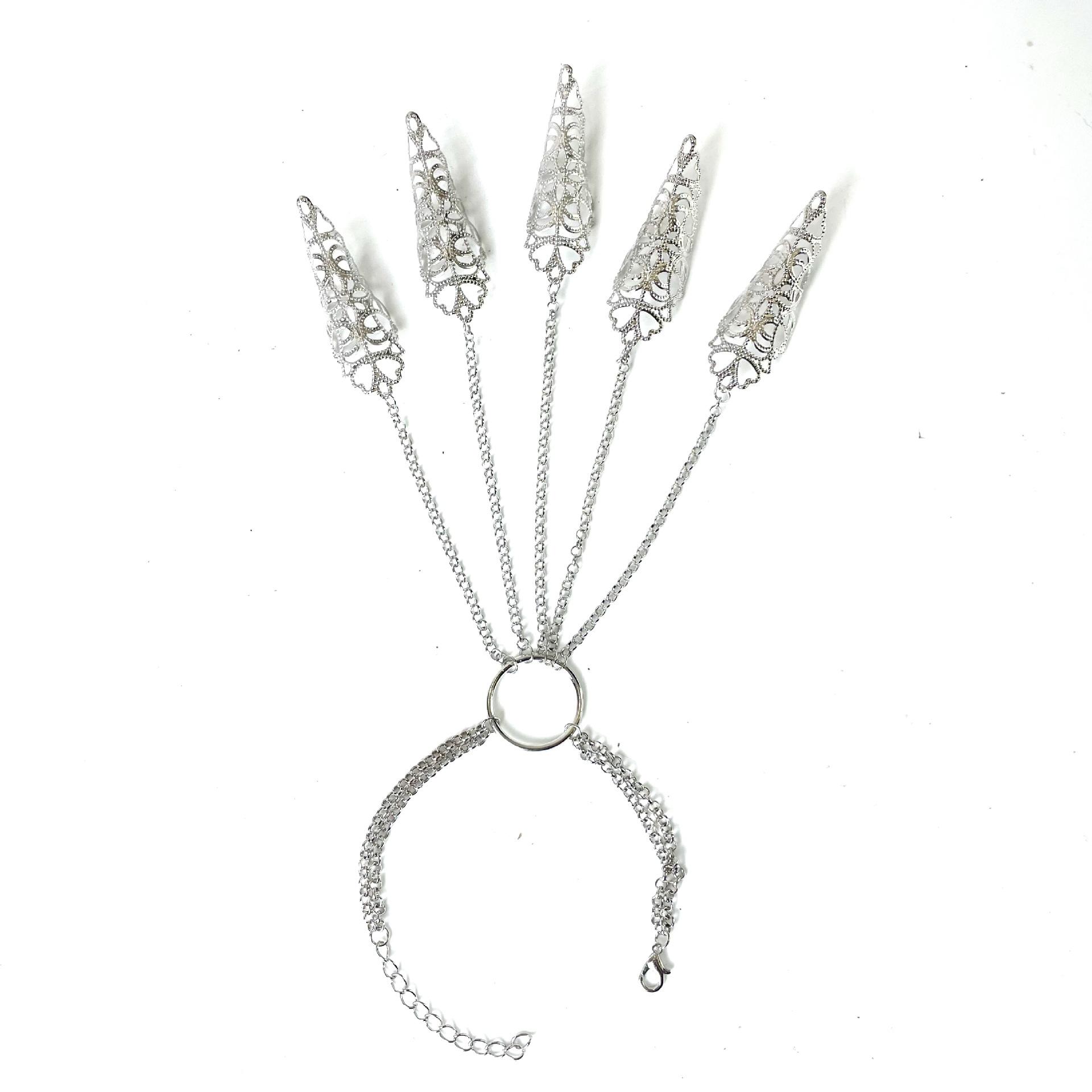 Европейский и американский Хэллоуин готический браслет на палец панк-призрак назад цепочка ювелирные изделия коническое кольцо-цепочка ювелирные изделия серебряный