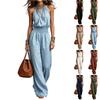 Women's Neck Backless Wide Leg Jumpsuit, Tie Waist Sleeveless Fashion Romper
