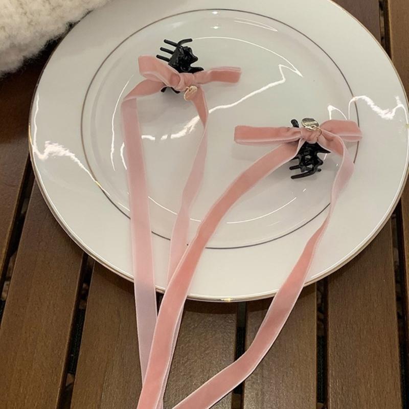 Vintage Long Ribbon Velvets Bowknot Hairband Side Clip Elegant Hairpins Fashion Hair Accessories Jewelry for Women Girls