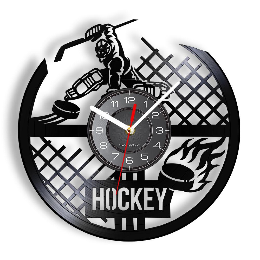 Hockey Wall Clock Hockey Player Silhouette Wall Art Home Decor Vinyl Record Wall Clock Vintage Hockey Fans Gift Handmade Artwork