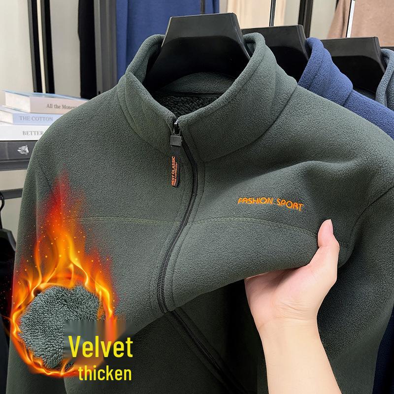 Men s Warm Fleece Cardigan Jacket - Casual, Loose-Fit Outerwear for Autumn and Winter M