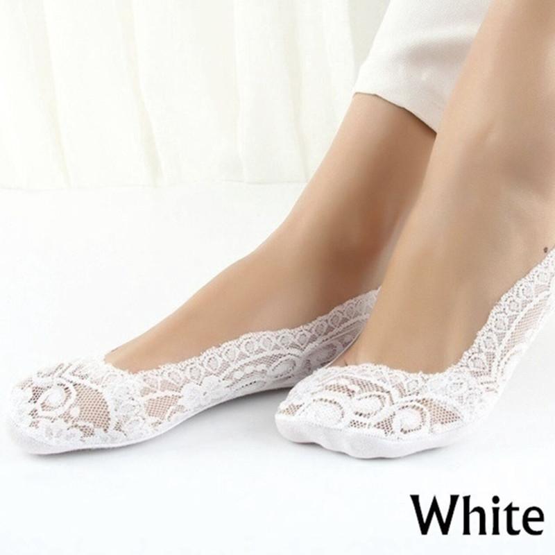 

5 пар летних женских кружевных носков-лодочек с силикагелем, Невидимые хлопковые подошвы, нескользящие противоскользящие тапочки, противоскользящие носки one size белый