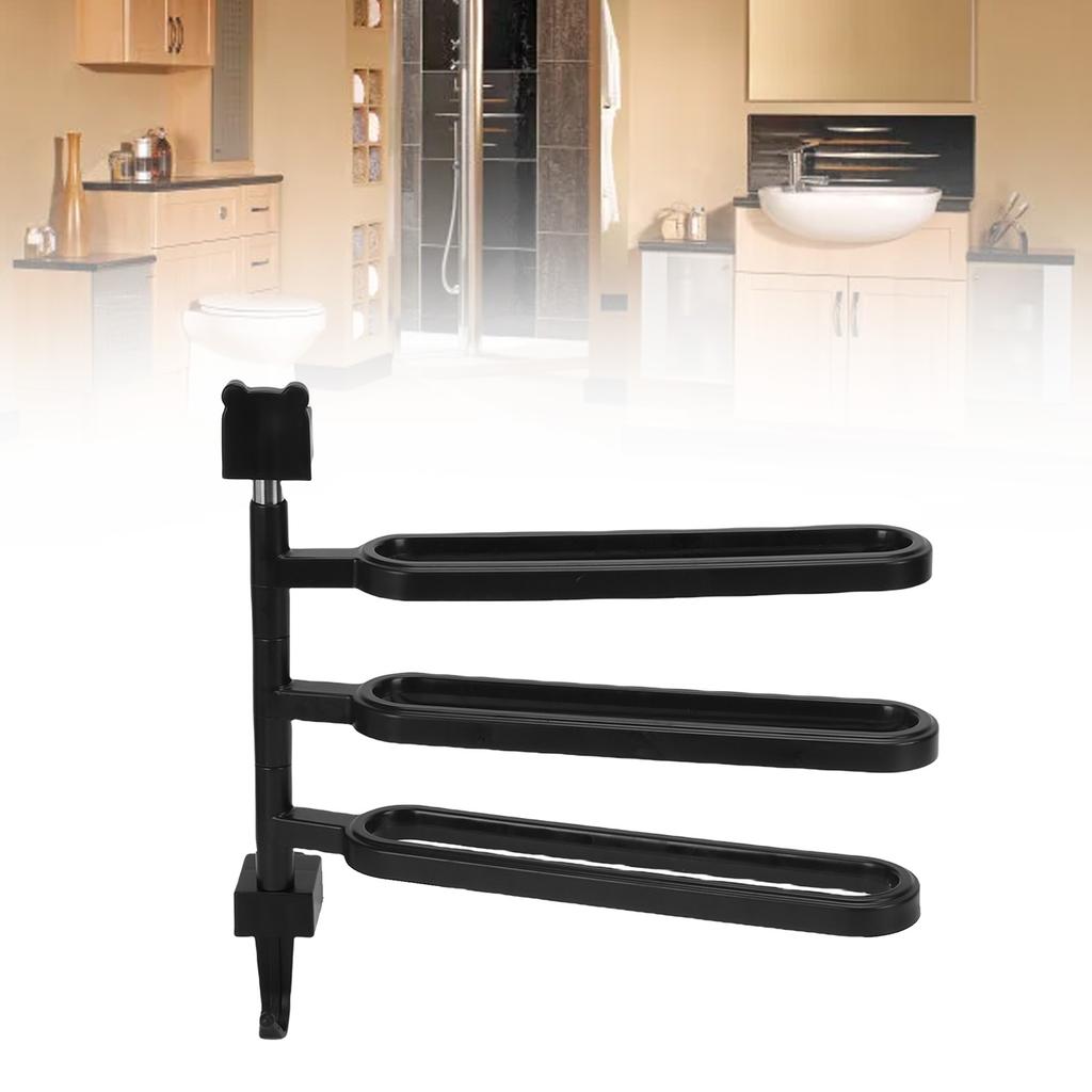 Towel Bar High Strength ABS Multi Arm Wall Mounted Towel Rack Holder with Hook for Bathroom Black